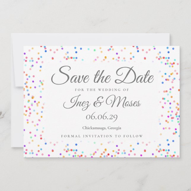 Invitación Arcoíris Romántico Confeti Save the Date (Anverso)
