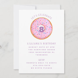 Invitación Arcoiris Ropa Donut Niños Púrpura Rosa Cumpleaños
