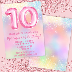 Invitación Arcoiris rosa 10° cumpleaños