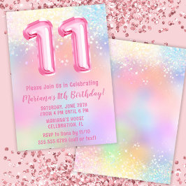 Invitación Arcoiris rosa 11 cumpleaños