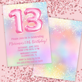 Invitación Arcoiris rosa 13 cumpleaños