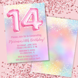 Invitación Arcoiris rosa 14° cumpleaños