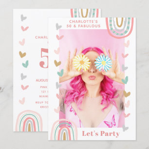Invitación Arcoiris rosa 50 y fabulosa fiesta de cumpleaños m