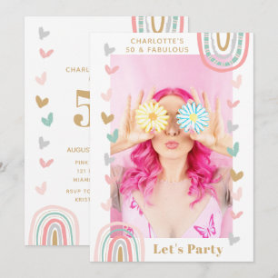 Invitación Arcoíris Rosa 50 y Fabuloso Foto Cumpleaños 50