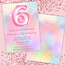 Invitación Arcoiris rosa 6 cumpleaños