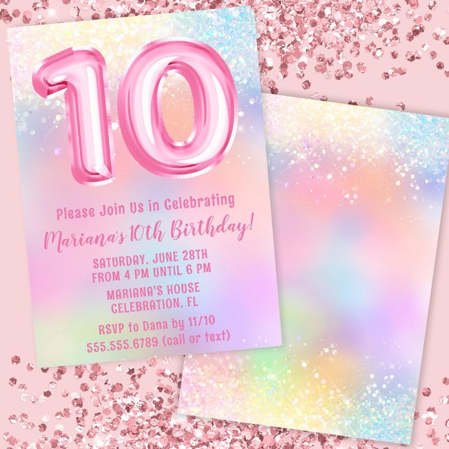Invitación Arcoíris Rosa Cumpleaños 10 (Subido por el creador)