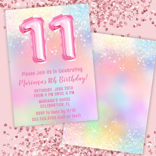 Invitación Arcoíris Rosa Cumpleaños 11