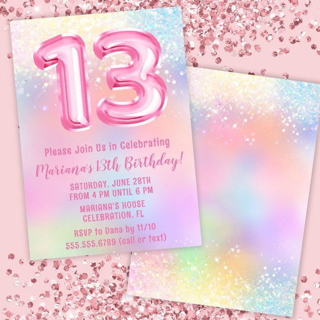 Invitación Arcoíris Rosa Cumpleaños 13 (Subido por el creador)