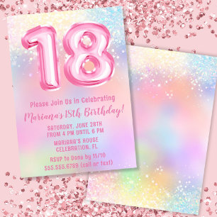 Invitación Arcoíris Rosa Cumpleaños 18