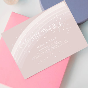Invitación Arcoiris rosa moderno y estrellas Baby Shower blan