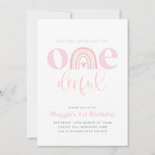 Invitación Arcoiris rosa UN maravilloso Chica primer cumpleañ