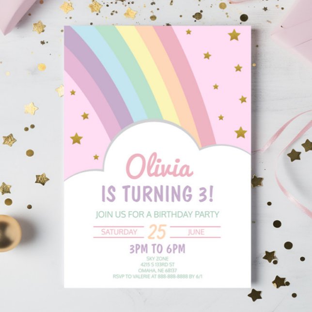 Invitación Arcoiris rosa y fiesta de cumpleaños de Stars Kid (Subido por el creador)