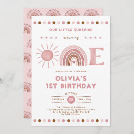 Invitación Arcoiris rosa y húmedo Chica de sol primer cumplea