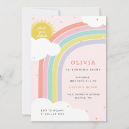 Invitación Arcoiris, sol y nubes cumpleaños de niños Pink1
