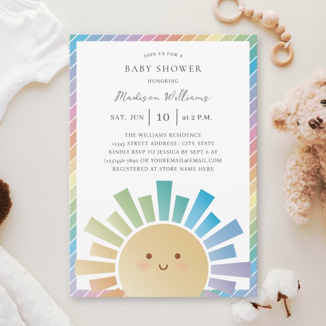Invitación Arcoiris Sunshine Sexo Baby Shower neutral (Subido por el creador)