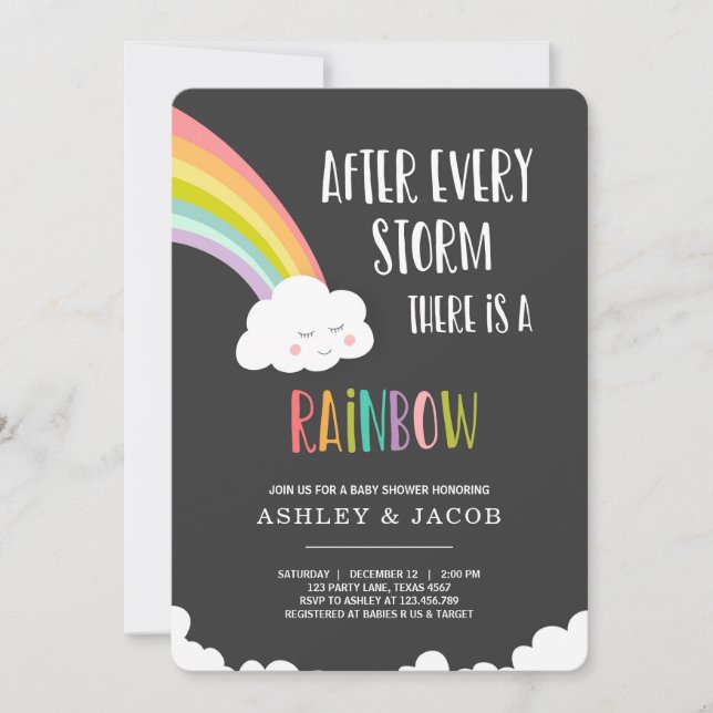 Invitación Arcoiris tras pérdida de Baby Shower neutral (Anverso)