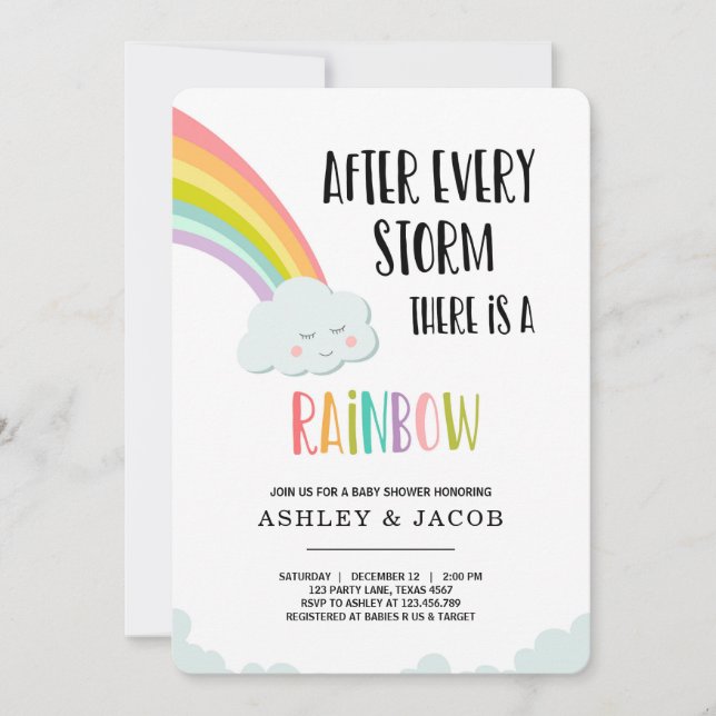 Invitación Arcoiris tras pérdida de Baby Shower neutral (Anverso)