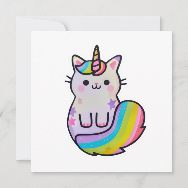 Invitación Arcoiris unicornio de gato blanco (Anverso)