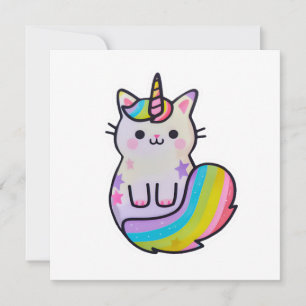 Invitación Arcoiris unicornio de gato blanco