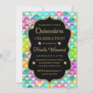 Invitación Arcoíris Venera de Oro Quinceañera