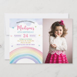 Invitación Arcoiris y corazón Foto Cumpleaños