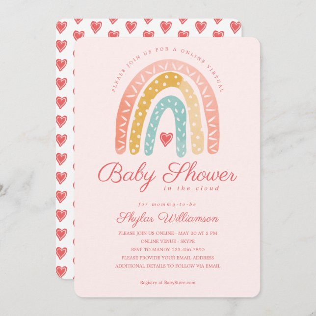 Invitación Arcoiris y corazones en línea Chica virtual Baby S (Anverso / Reverso)