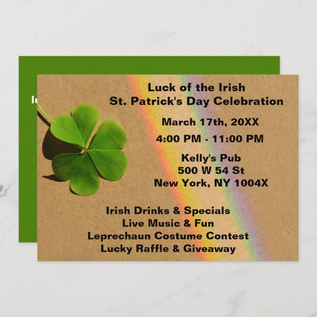 Invitación Arcoiris y el amante verde bebe irlandés (Anverso / Reverso)