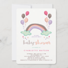 Invitación Arcoiris y globos Cuidados Chica Whimsical Baby Sh