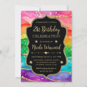 Invitación Arcoiris y Purpurina de oro Tinta de alcohol 21 cu