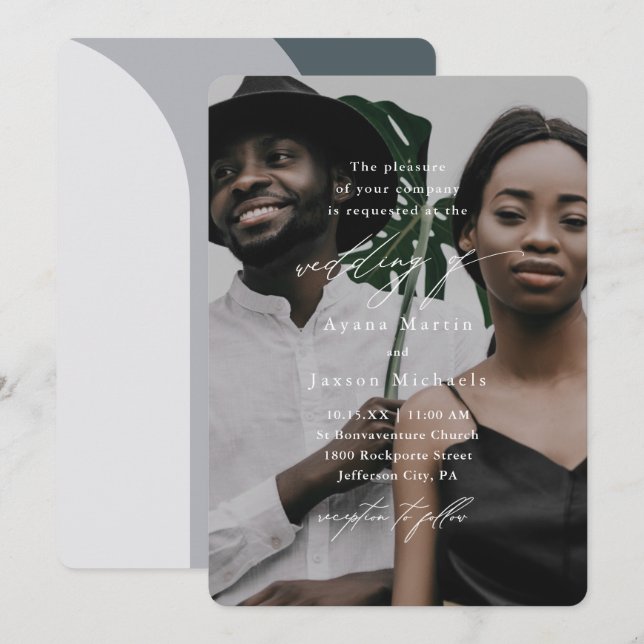 Invitación Arcos azules modernos Un Boda de fotos (Anverso / Reverso)