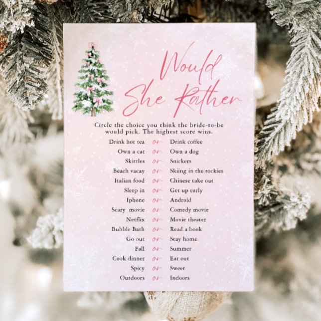 Invitación Arcos de Navidad ¿Qué Preferiría Juego para Baby S (Pink Bows Christmas Would She Rather Baby Shower Game)