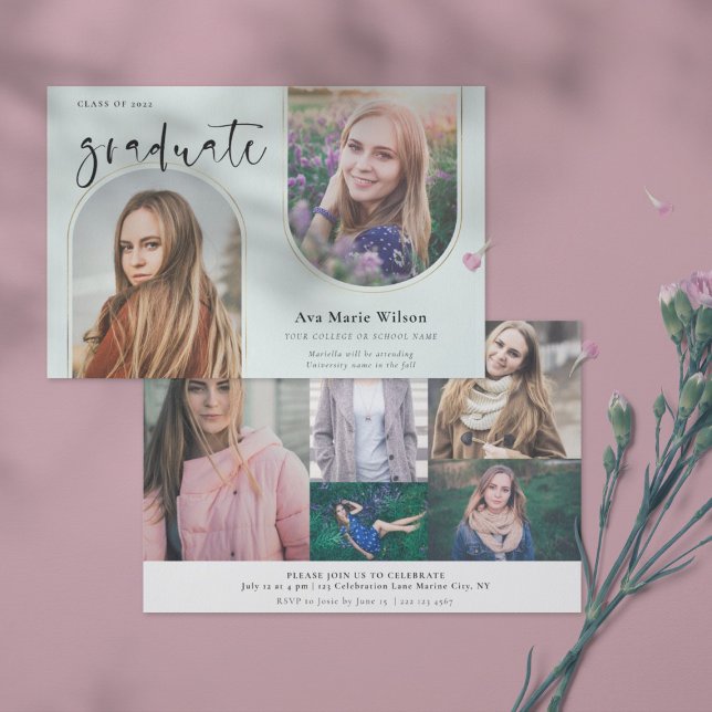 Invitación Arcos dorados | Margen de graduación de caligrafía (Subido por el creador)