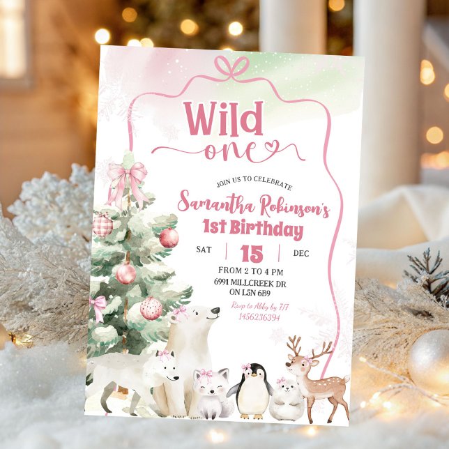 Invitación Arctic Animals Coquette Wild One Girl 1st Birthday (Subido por el creador)