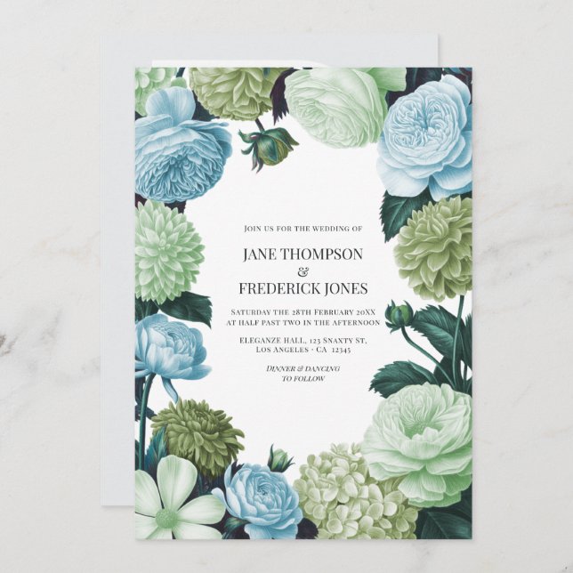 Invitación Arctic Blue, Frosted Pine & Cloud Moss Wedding (Anverso / Reverso)