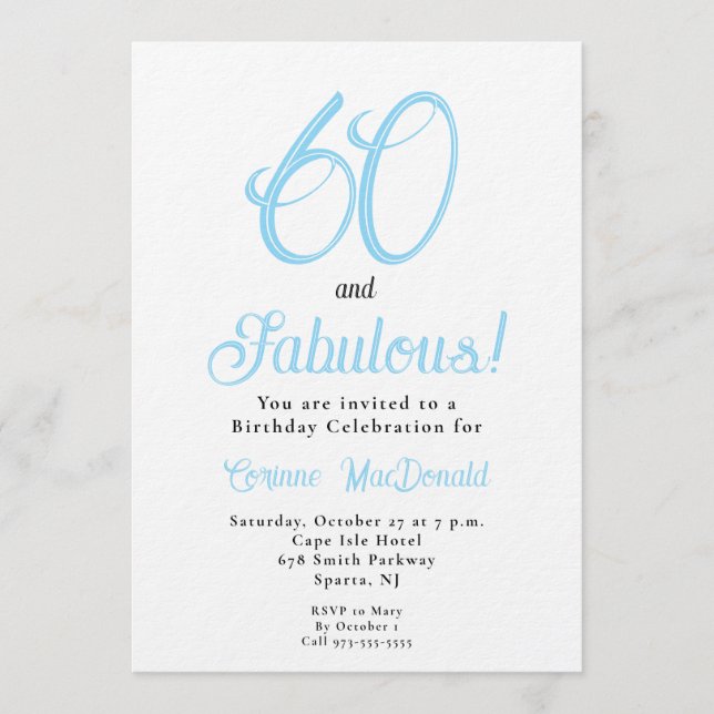 Invitación Arctic Blue Sixty and Fabulous 60th Birthday Party (Anverso)