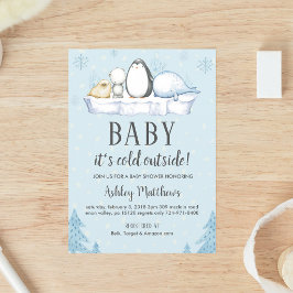 Invitación Arctic Winter Baby Shower with Woodland Animals