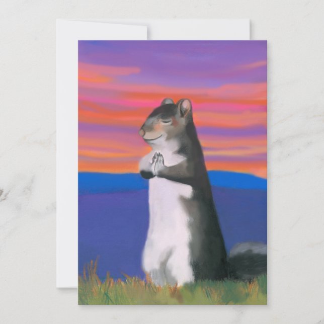 Invitación ardilla agradecida, gracias, rezando, animal lindo (Anverso)