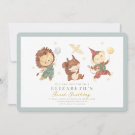 Invitación Ardilla Cute, león y mono Primer cumpleaños