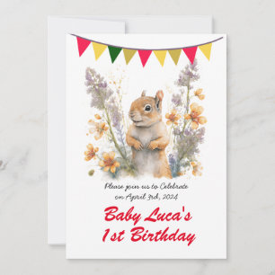 Invitación Ardilla Cute Watercolor Bebé - Fiesta de cumpleaño