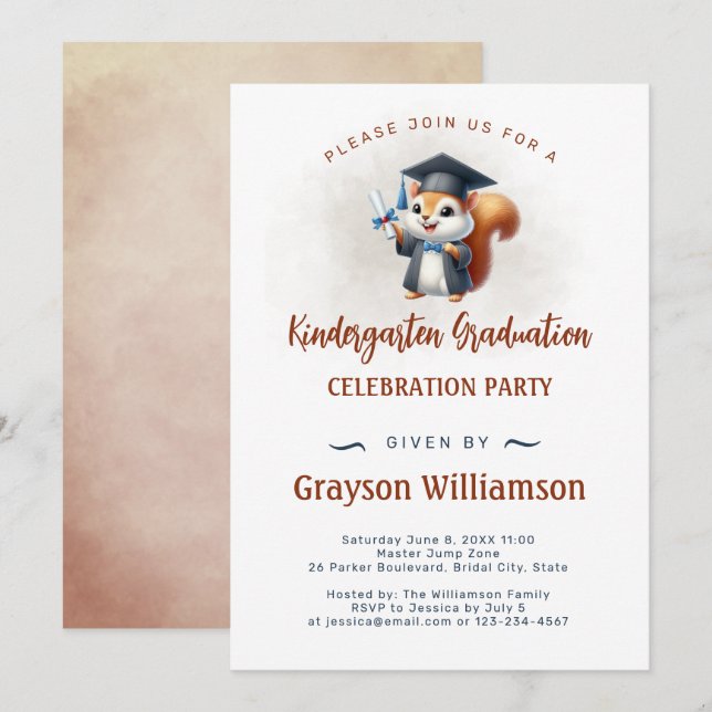 Invitación ardilla de graduación de niño de jardín de infanci (Anverso / Reverso)