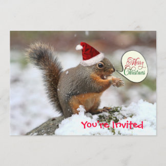 Invitación ardilla de Navidad en nieve