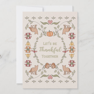 Invitación Ardilla de zorro de acuarela de otoño Día de Acció
