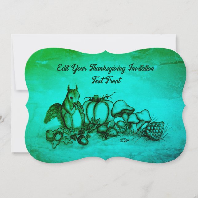 Invitación ardilla en otoño, ¡Feliz Día de Acción de Gracias! (Anverso)