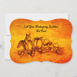 Invitación Ardilla en otoño, ¡Feliz Día de Acción de Gracias!