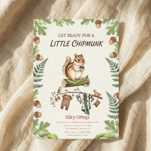 Invitación Ardilla listada del bosque Verde baby shower