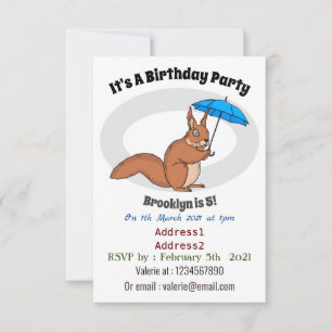 Invitación Ardilla roja con paraguas personalizado