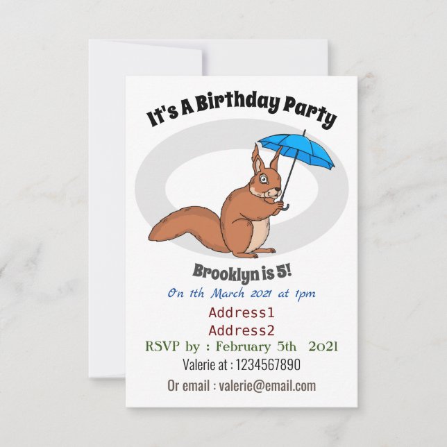 Invitación Ardilla roja con paraguas personalizado (Anverso)