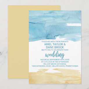 Invitación Arena acuarela y Boda marino
