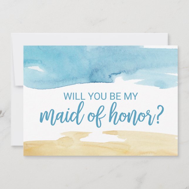 Invitación Arena acuarela y mar serás mi empleada de honor (Anverso)