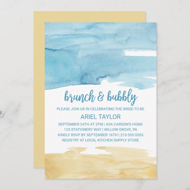 Invitación Arena acuática y brunch marino (Anverso / Reverso)
